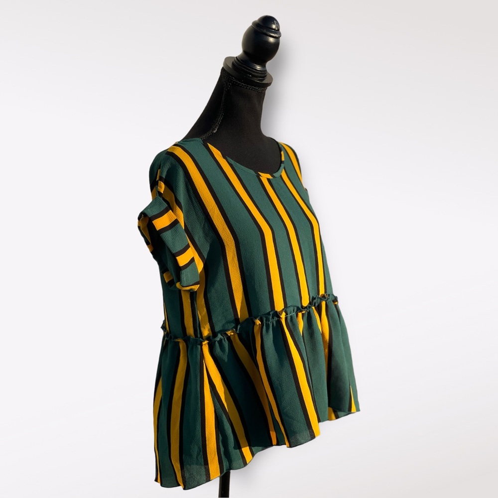 Love J Women’s Short-Sleeve Top Woth Yellow Black Stripes | Size M - Picture 3 of 6